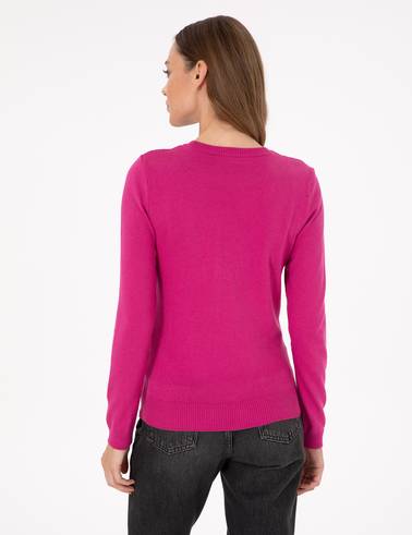 Fuşya Slim Fit Basic Kazak