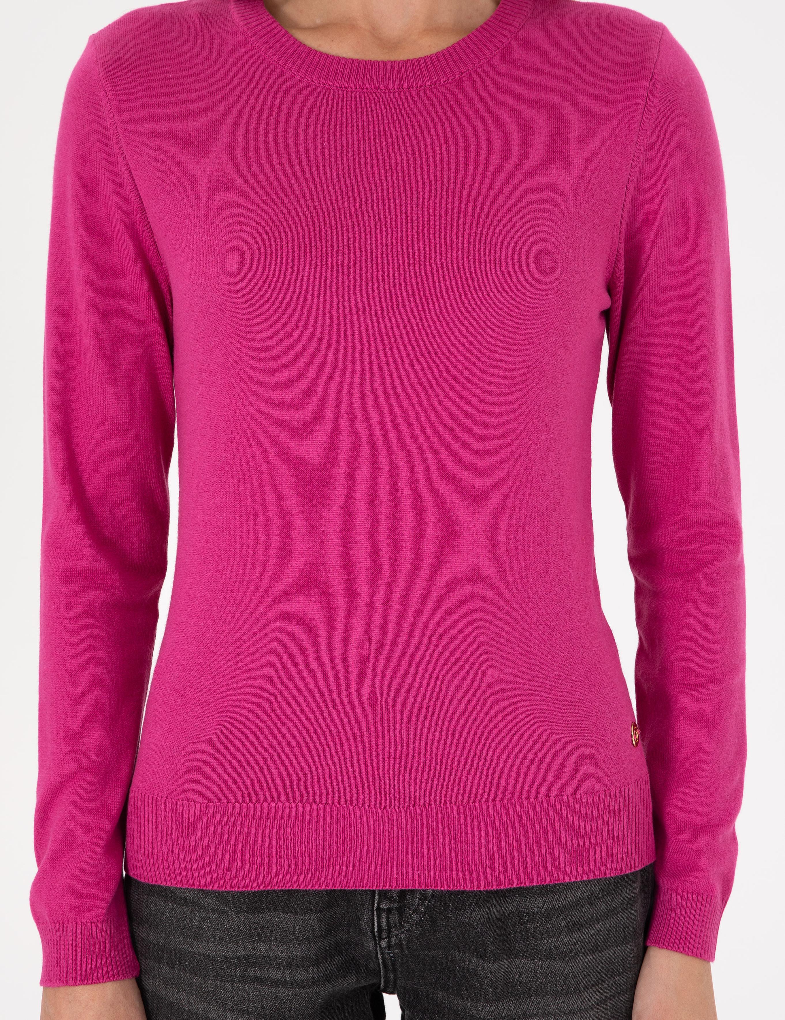 Fuşya Slim Fit Basic Kazak