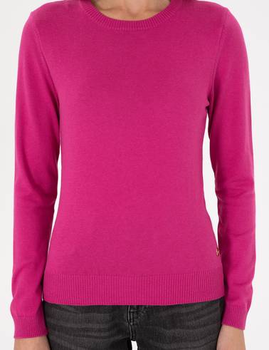 Fuşya Slim Fit Basic Kazak