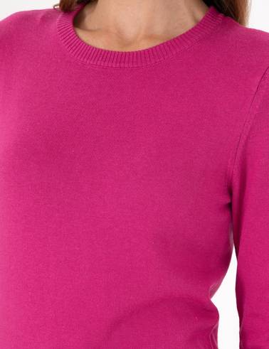 Fuşya Slim Fit Basic Kazak
