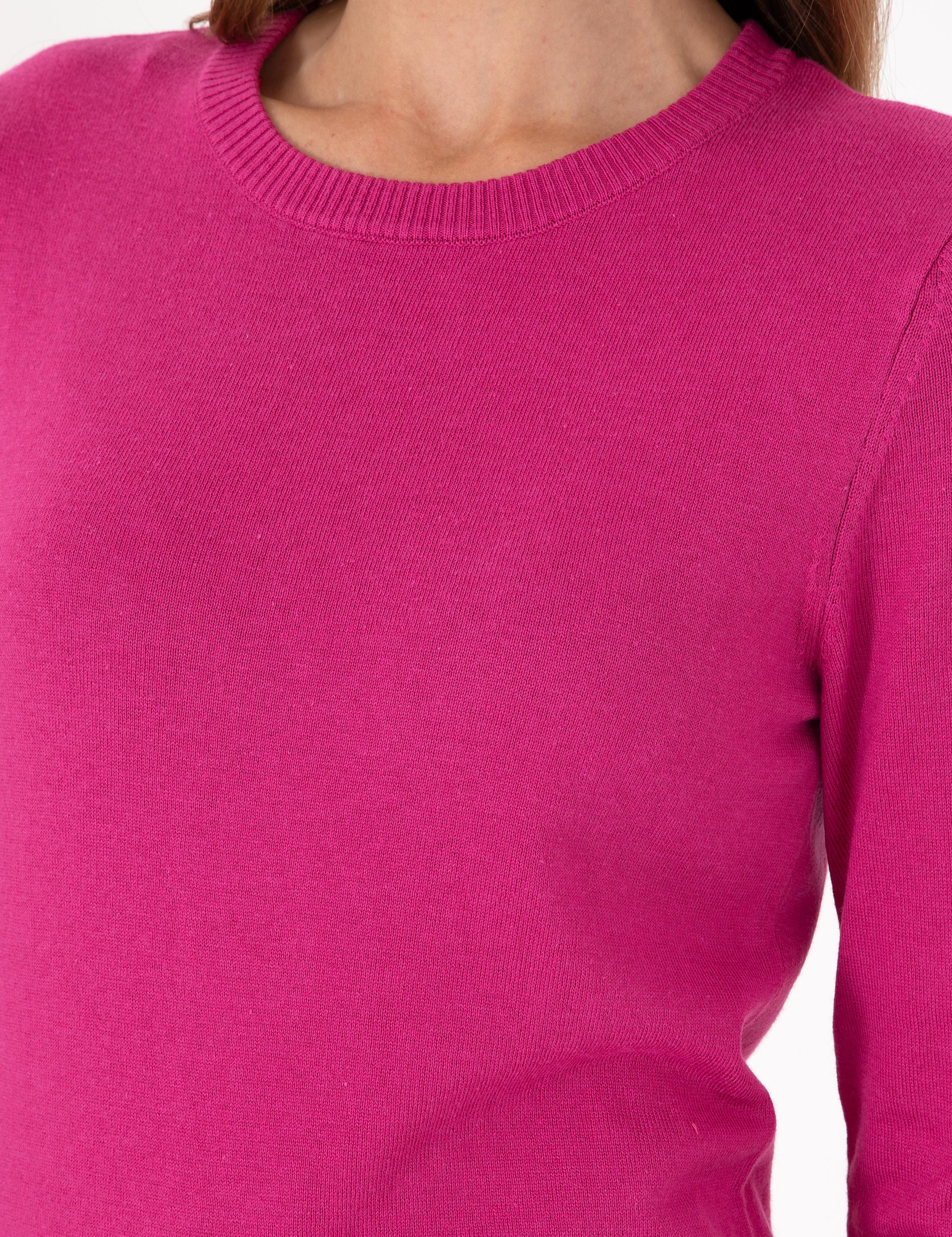 Fuşya Slim Fit Basic Kazak