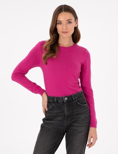 Fuşya Slim Fit Basic Kazak
