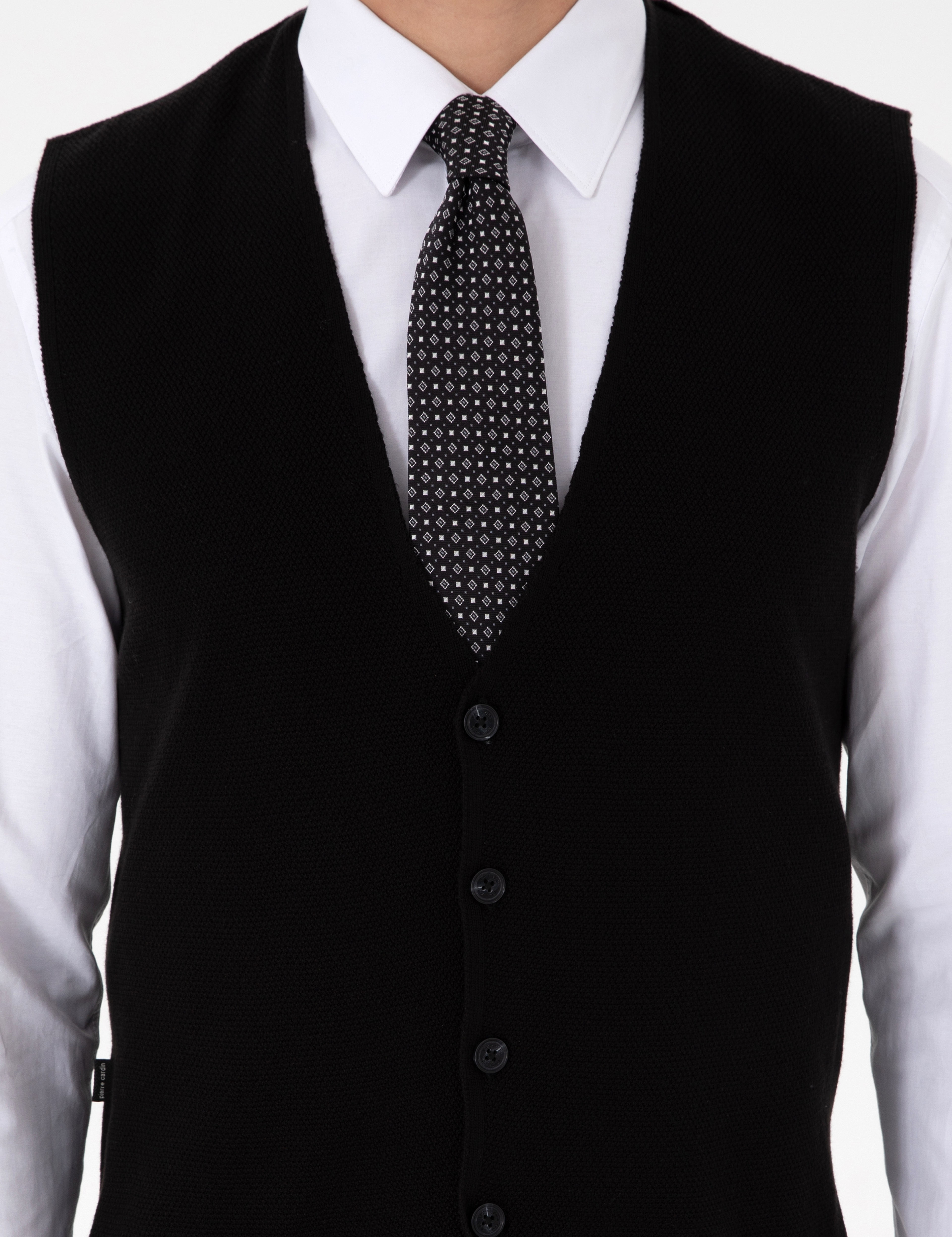 Siyah Slim Fit V Yaka Triko Yelek - Image 6