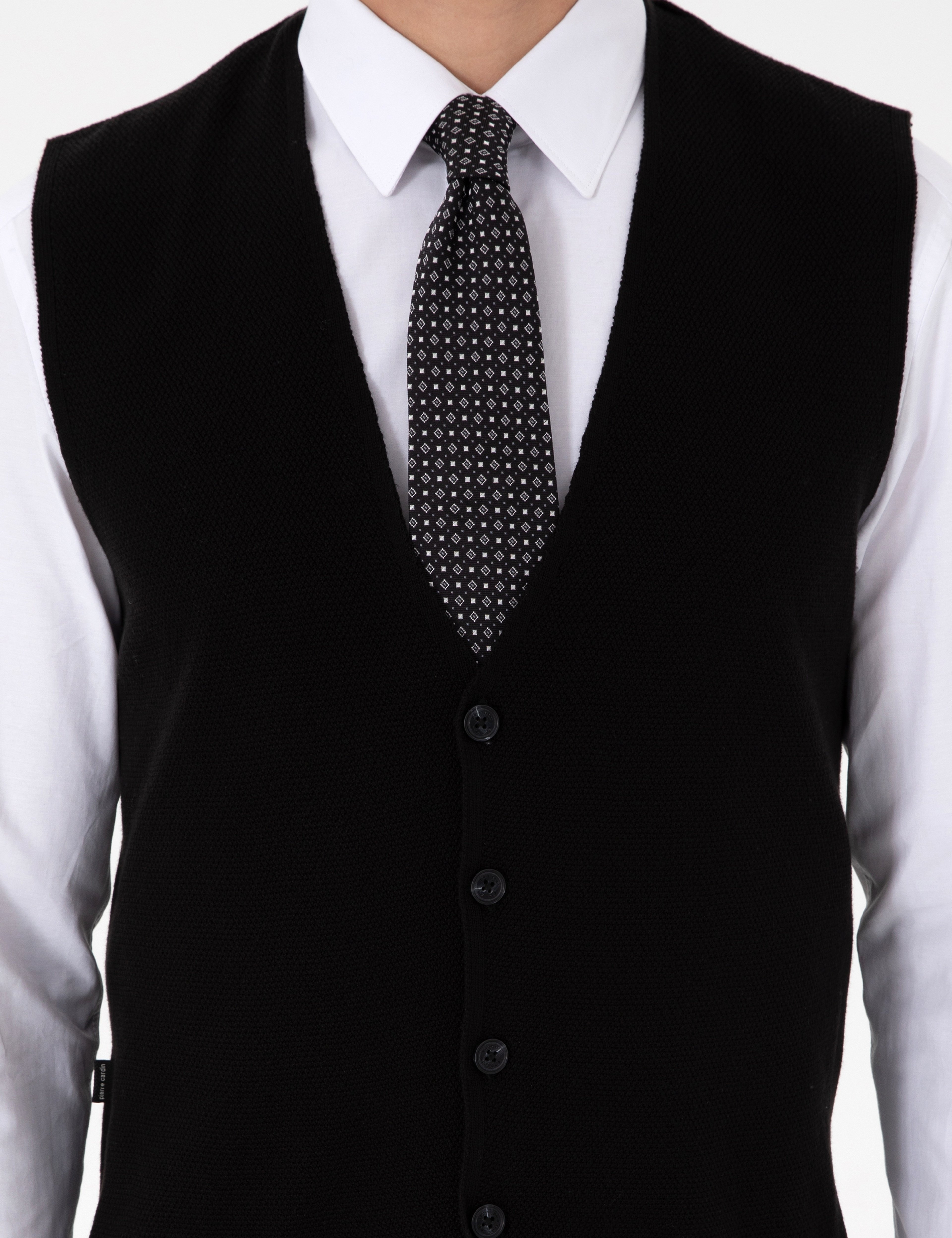Siyah Slim Fit V Yaka Triko Yelek