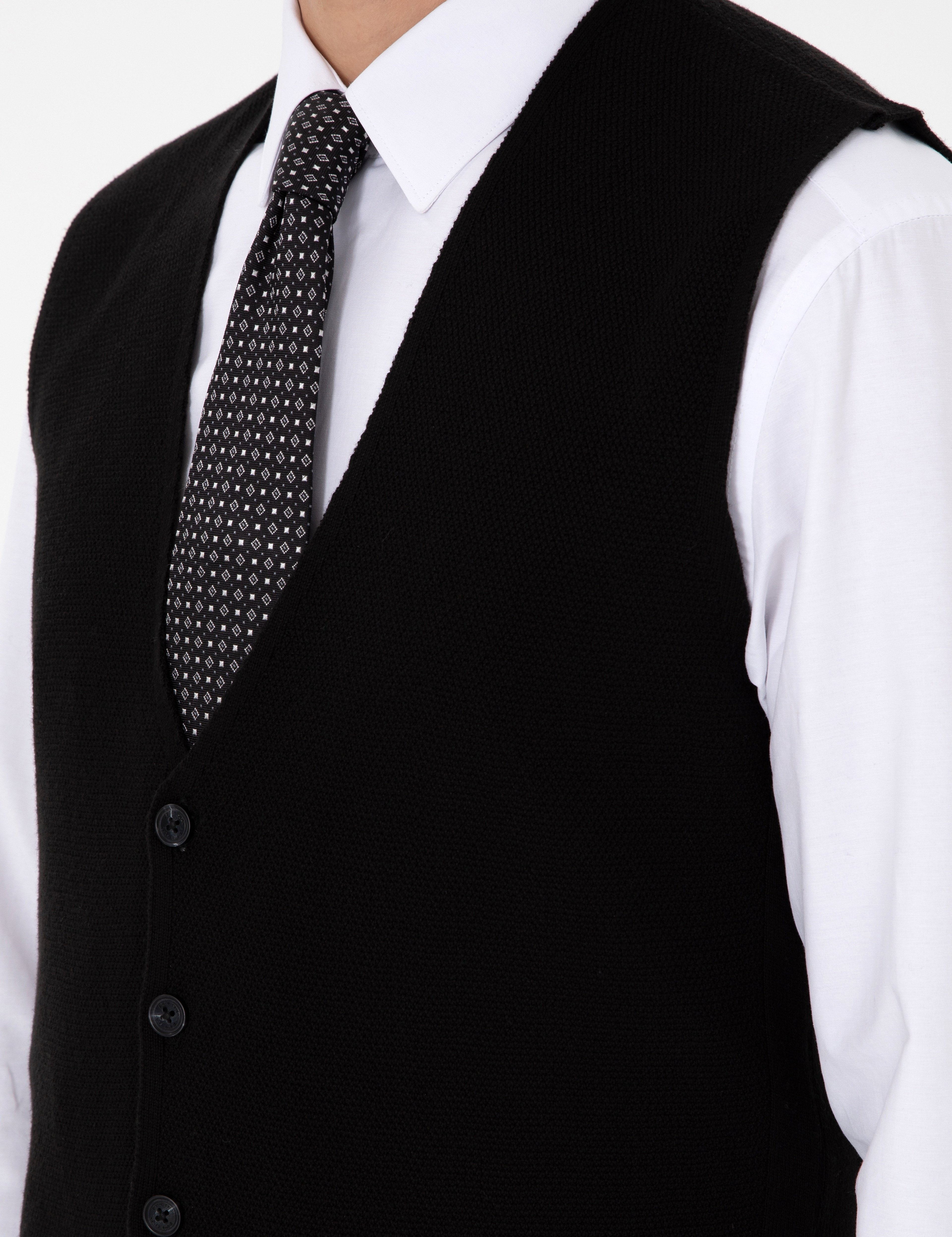 Siyah Slim Fit V Yaka Triko Yelek - Image 7