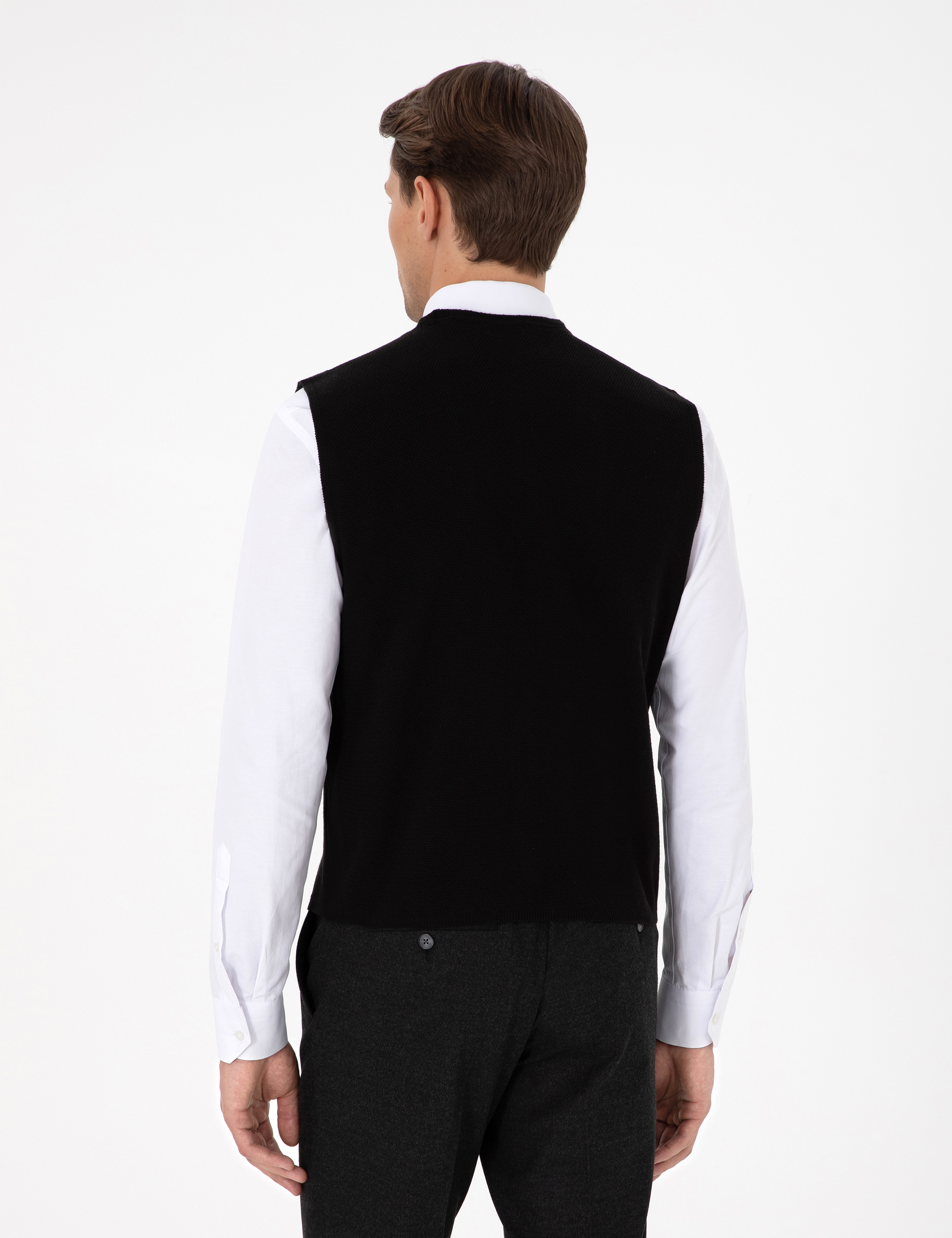 Siyah Slim Fit V Yaka Triko Yelek