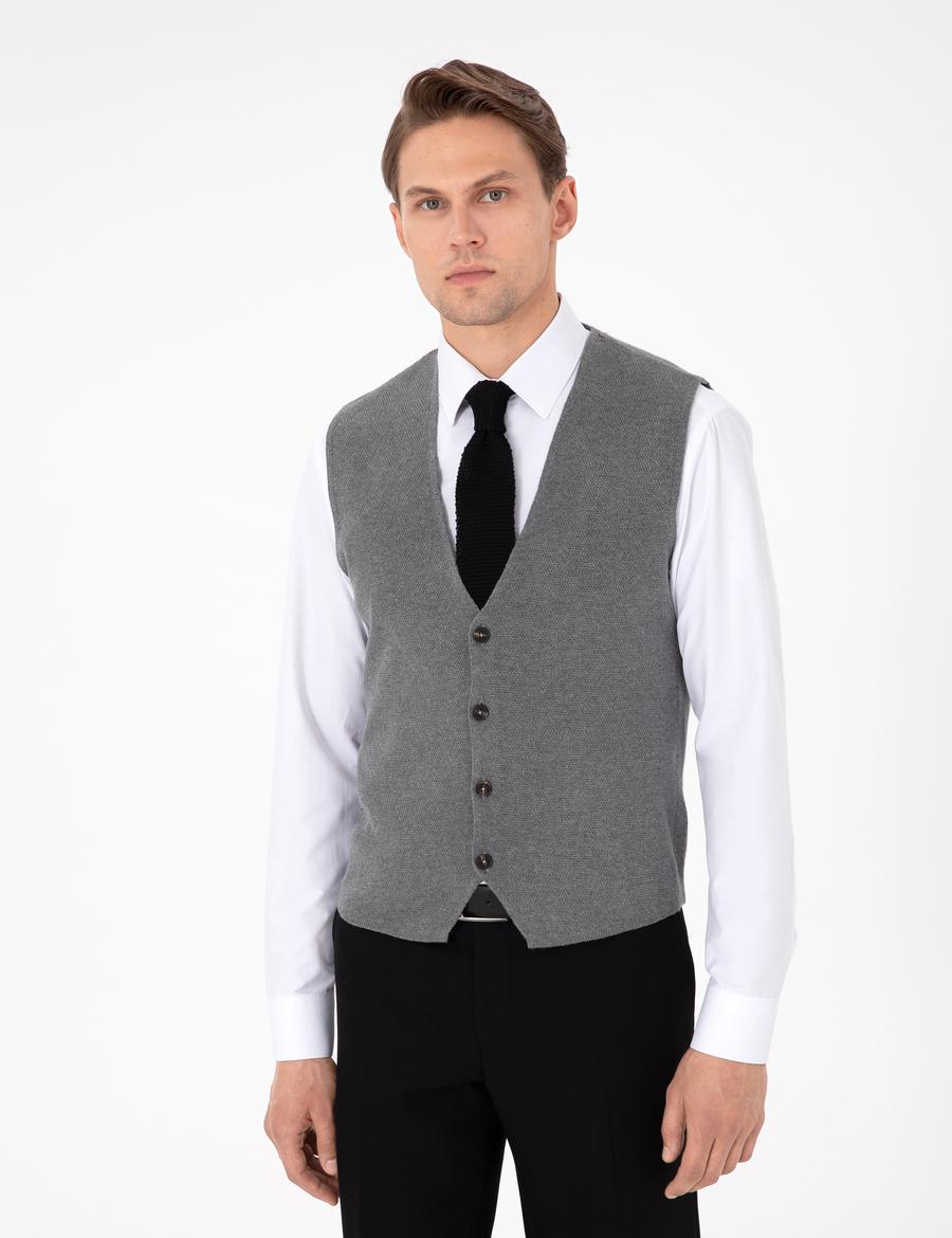 Gri Melanj Triko Yelek