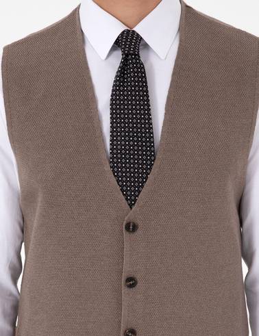 Vizon Melanj Slim Fit V Yaka Triko Yelek