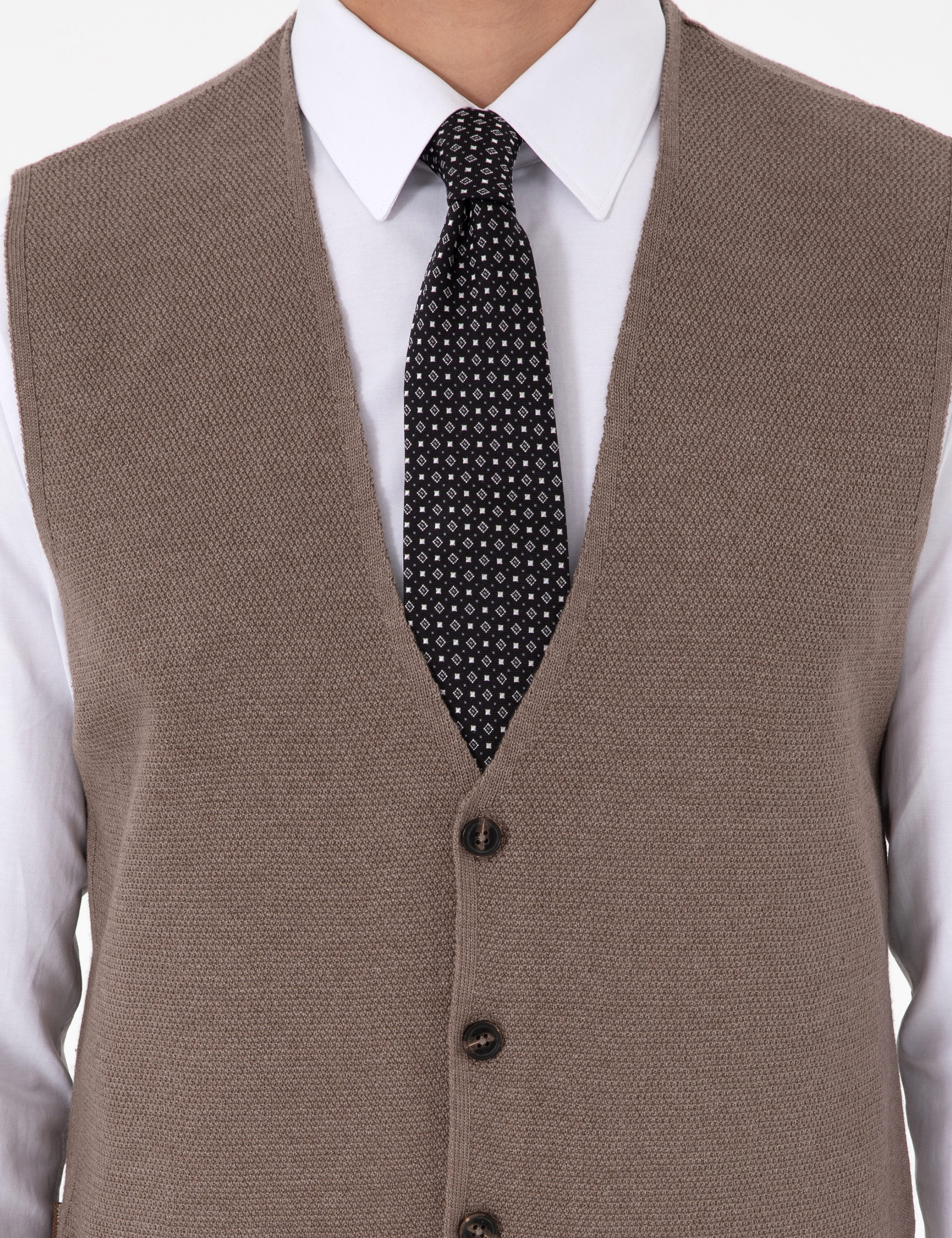 Vizon Melanj Slim Fit V Yaka Triko Yelek - Image 6