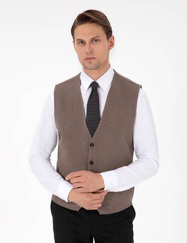 Vizon Melanj Slim Fit V Yaka Triko Yelek