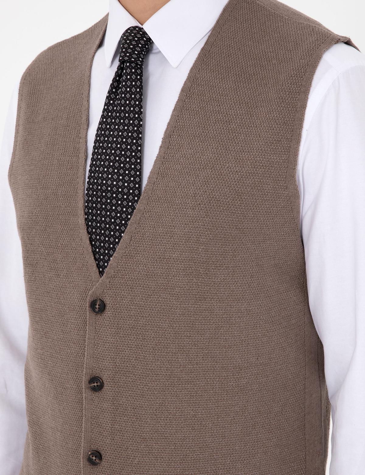 Vizon Melanj Slim Fit V Yaka Triko Yelek - 50300522037