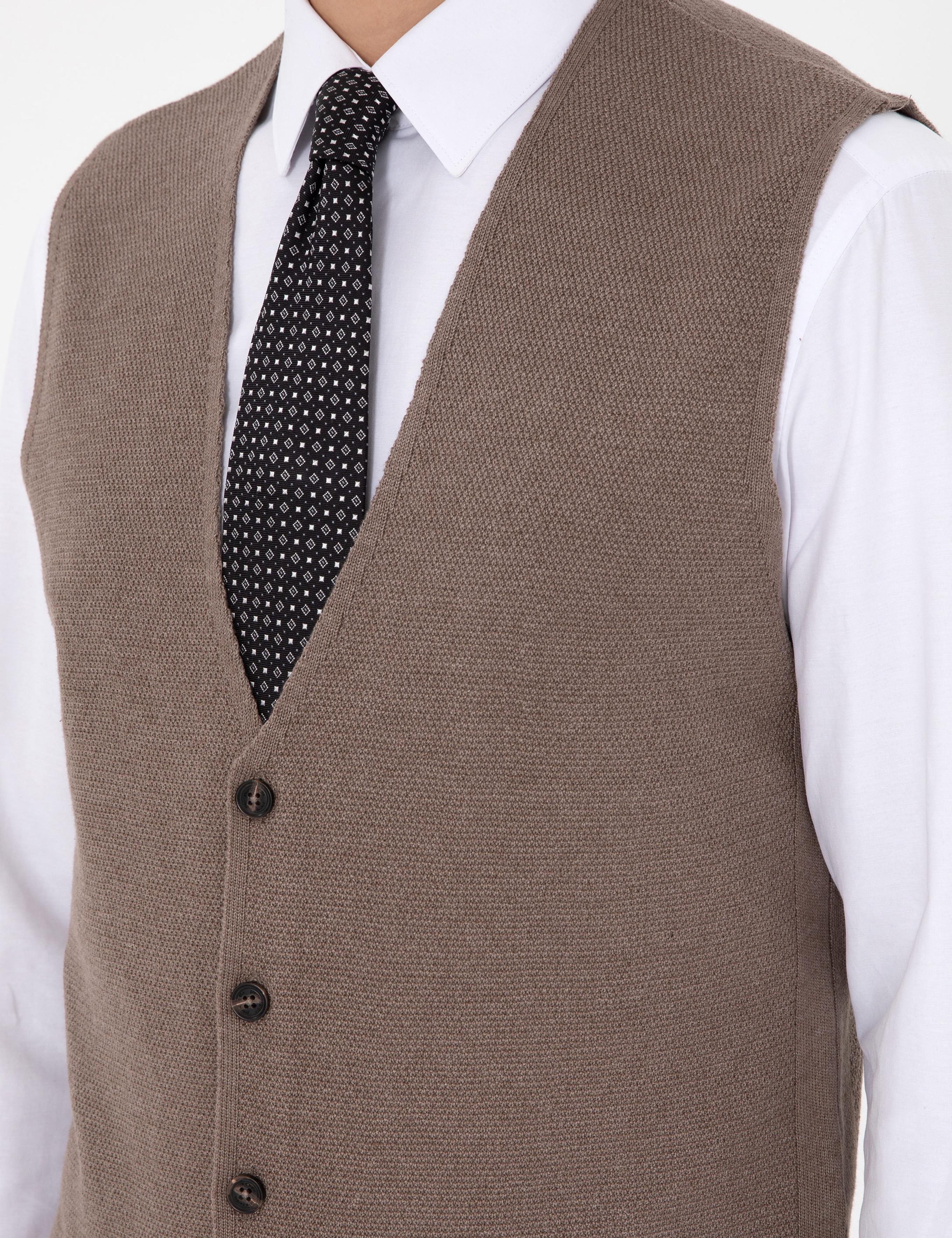 Vizon Melanj Slim Fit V Yaka Triko Yelek