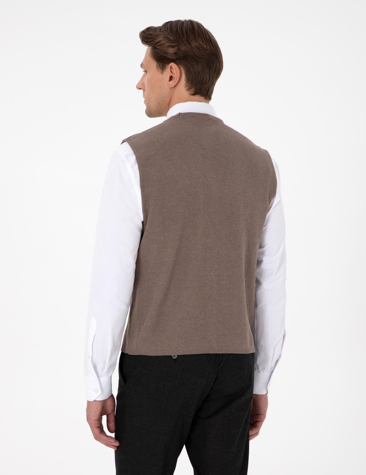 Vizon Melanj Slim Fit V Yaka Triko Yelek - 50300522037