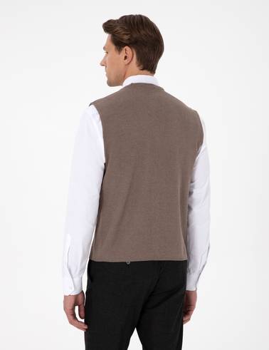 Vizon Melanj Slim Fit V Yaka Triko Yelek