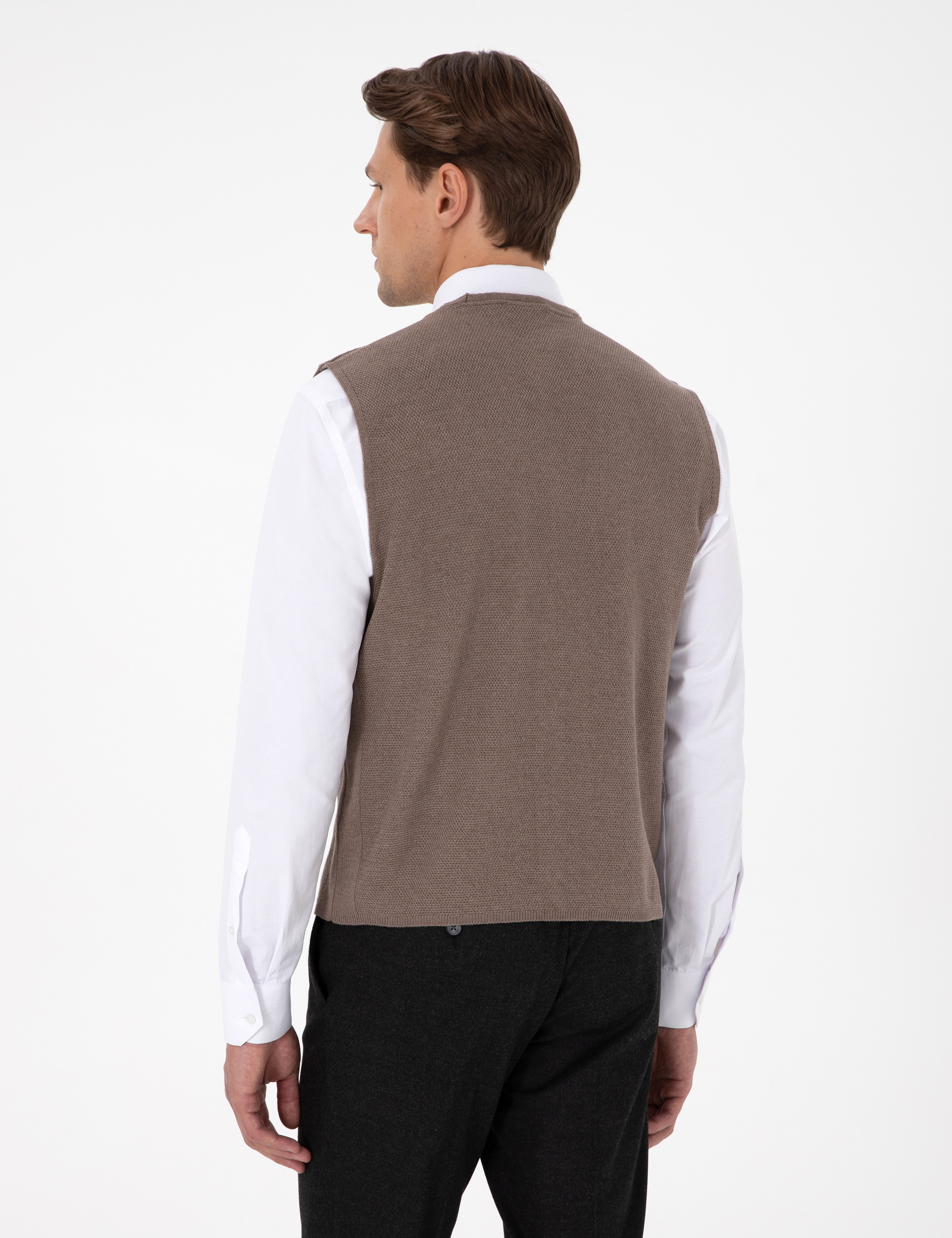 Vizon Melanj Slim Fit V Yaka Triko Yelek - Image 5
