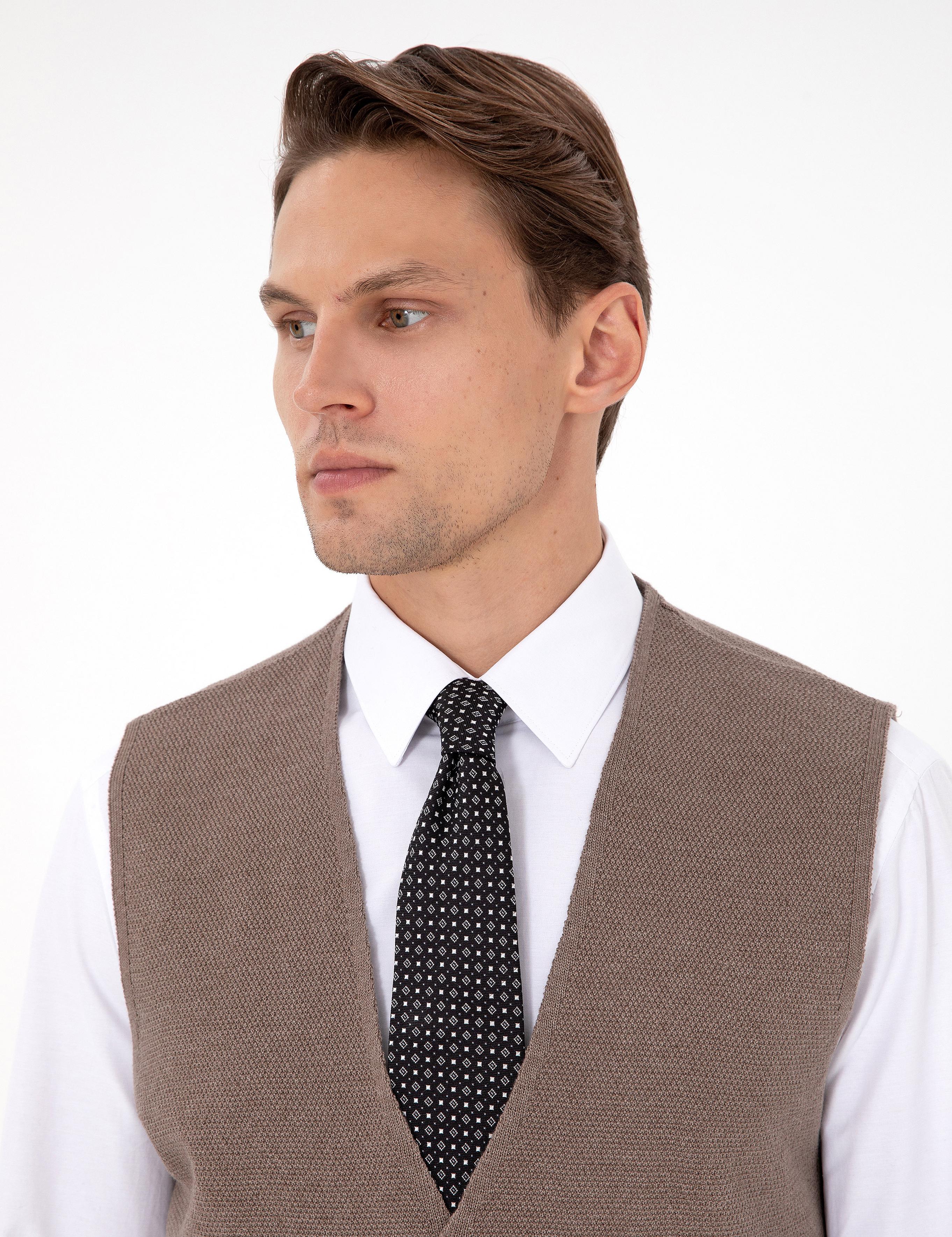 Vizon Melanj Slim Fit V Yaka Triko Yelek