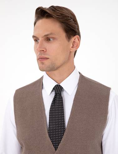 Vizon Melanj Slim Fit V Yaka Triko Yelek