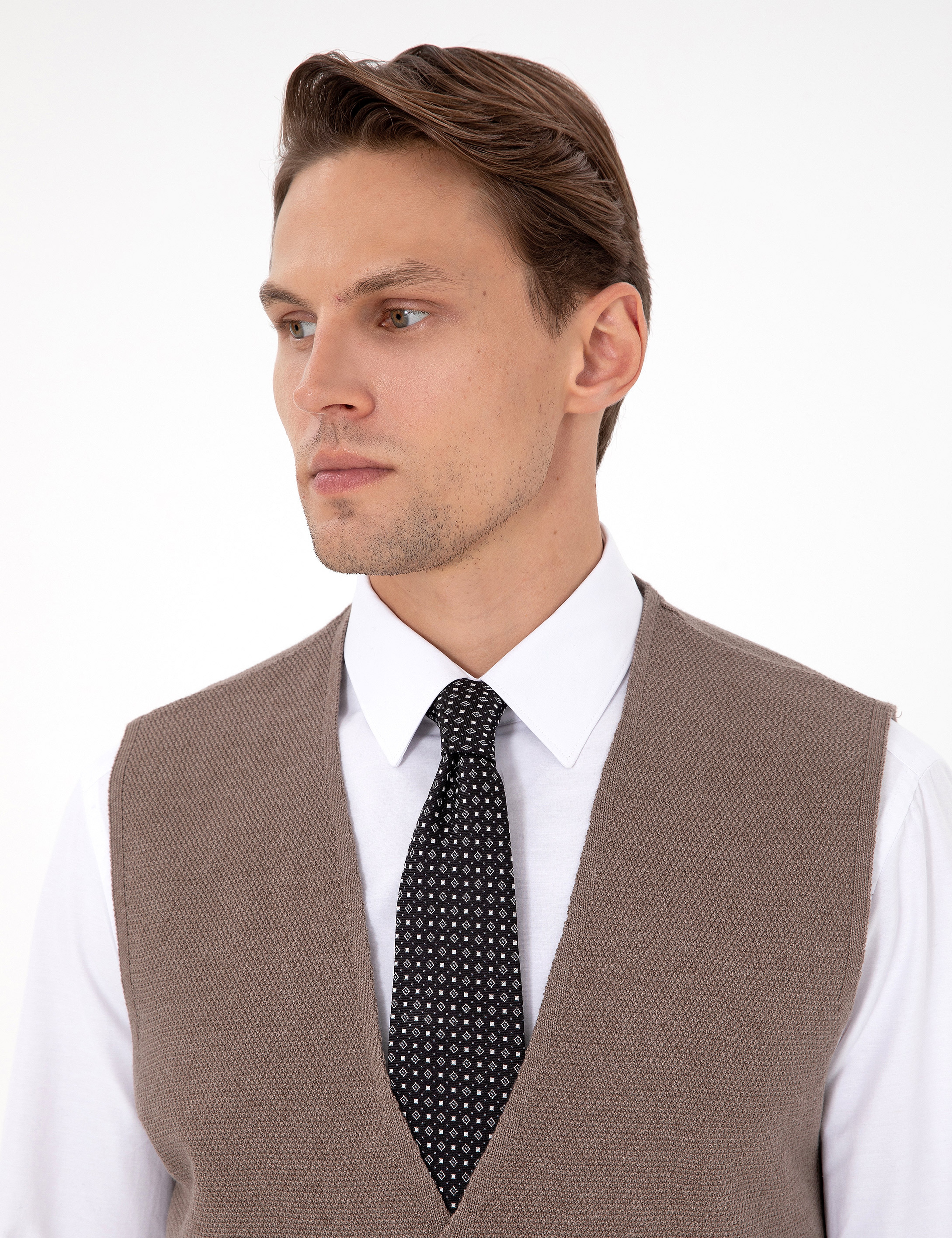 Vizon Melanj Slim Fit V Yaka Triko Yelek - Image 2