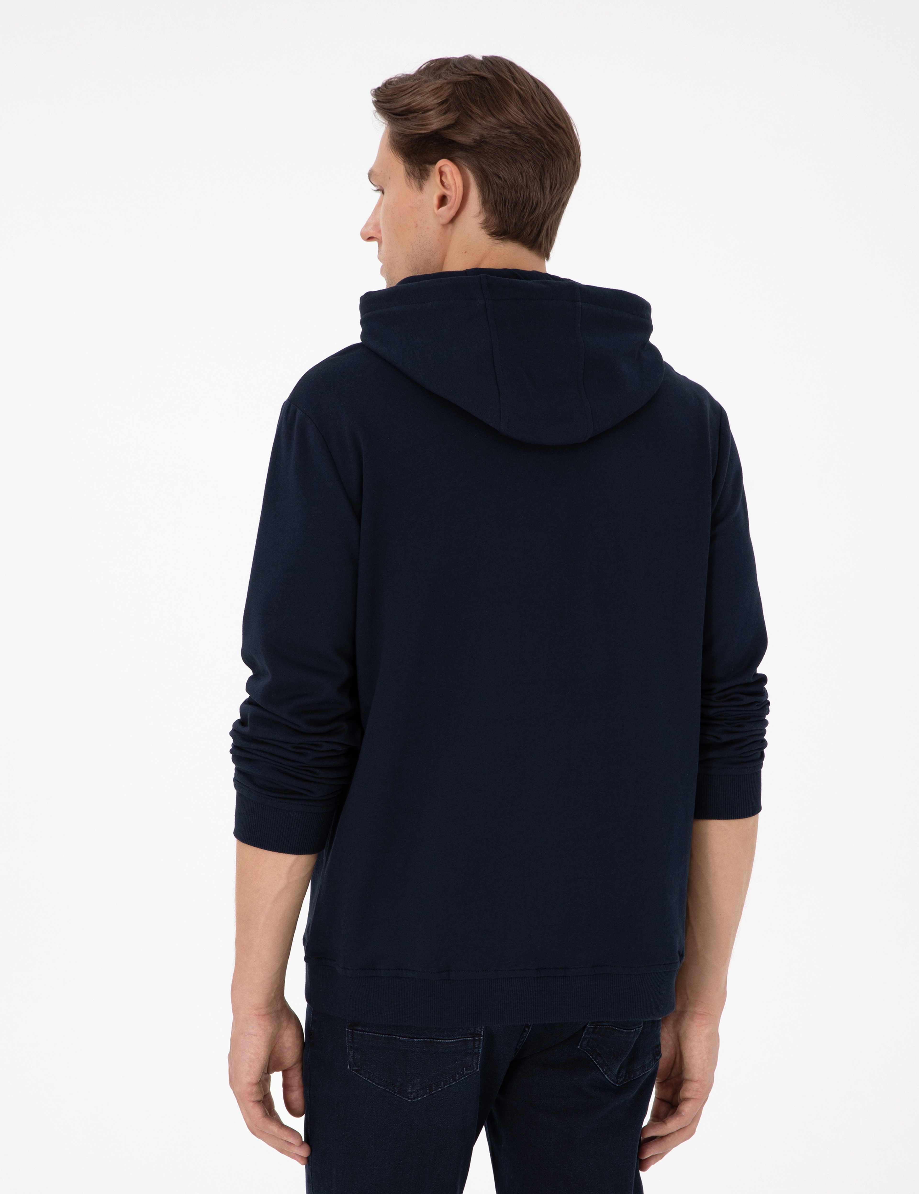 Lacivert Regular Fit Kapüşonlu İçi Polarlı Sweatshirt - Image 5