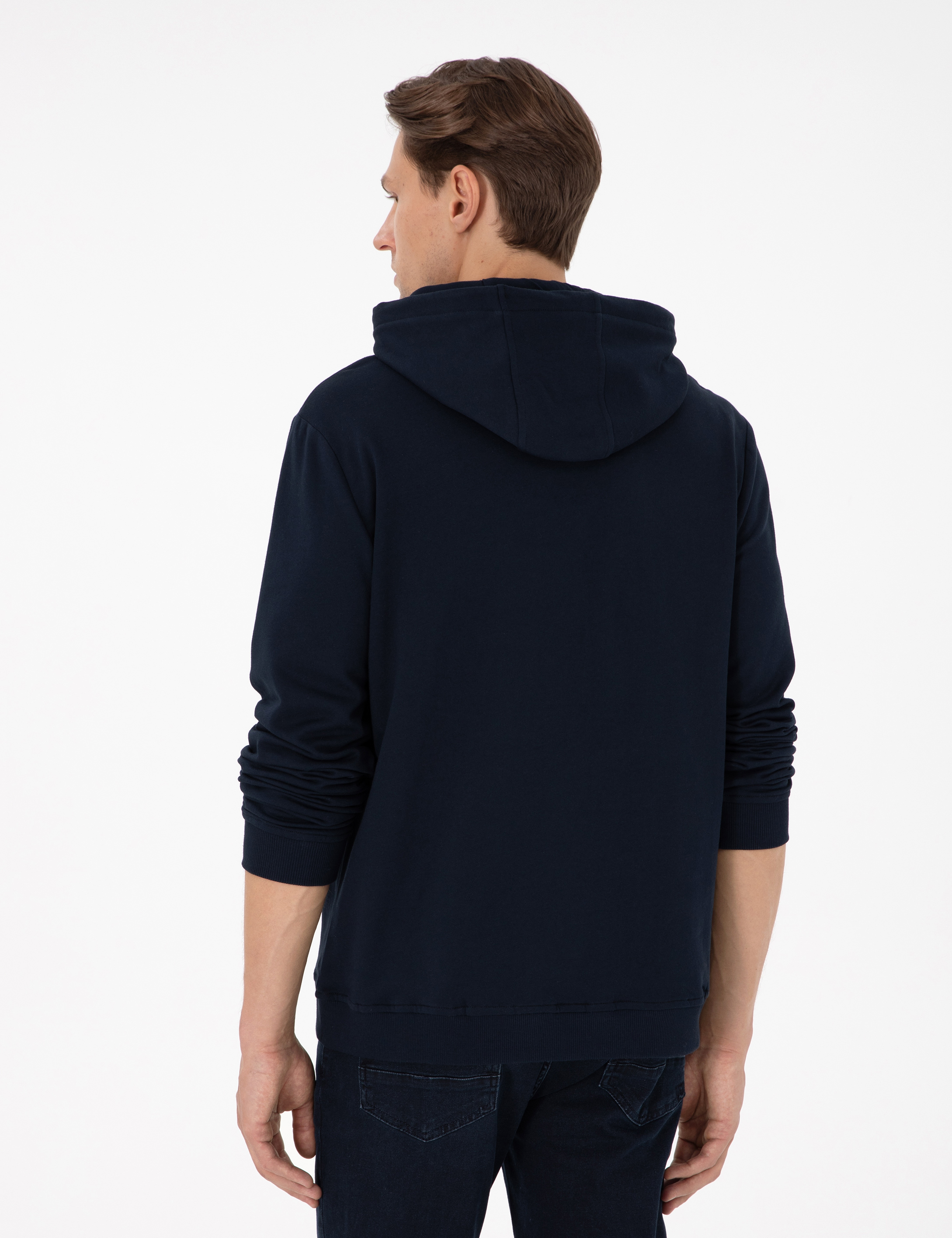 Lacivert Regular Fit Kapüşonlu İçi Polarlı Sweatshirt