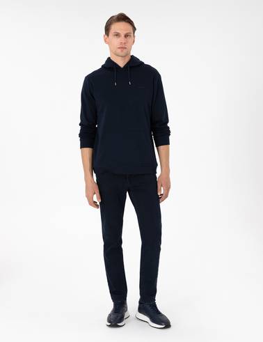 Lacivert Regular Fit Kapüşonlu İçi Polarlı Sweatshirt