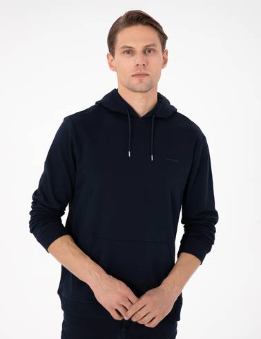 Lacivert Regular Fit Kapüşonlu İçi Polarlı Sweatshirt