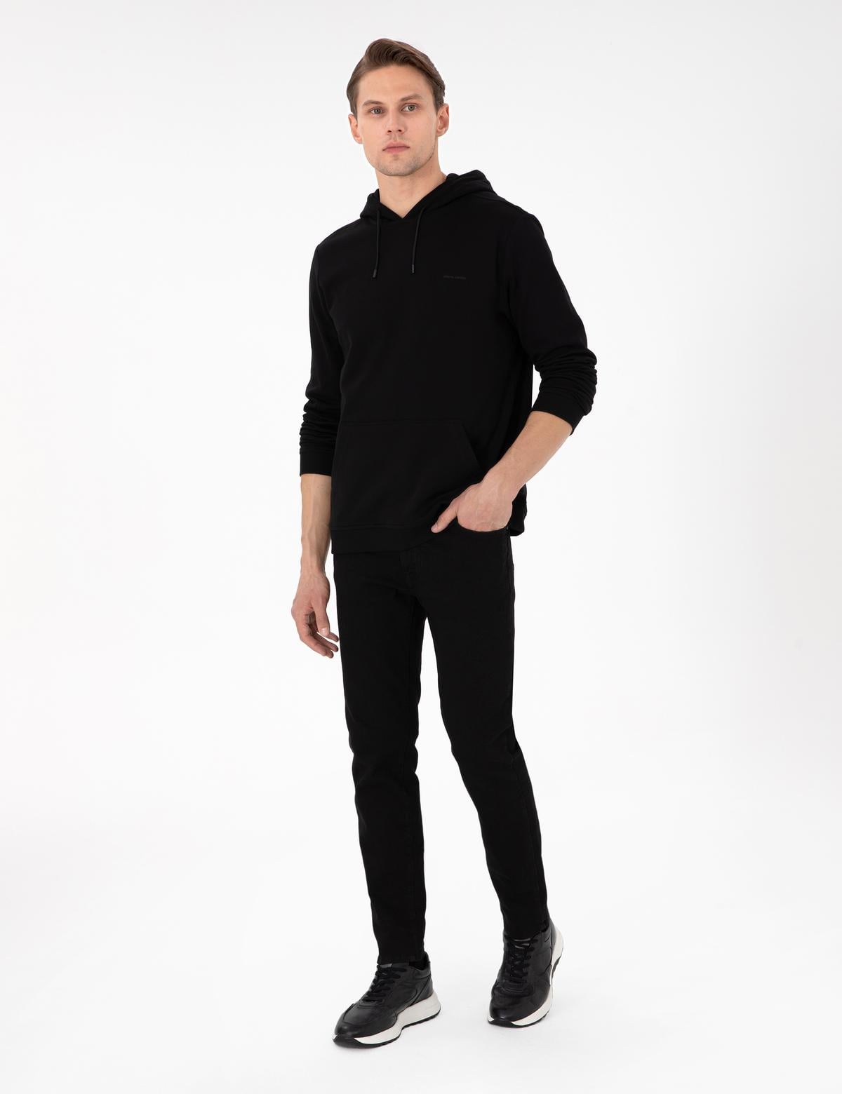 Siyah Regular Fit Kapüşonlu İçi Polarlı Sweatshirt - 50298987017