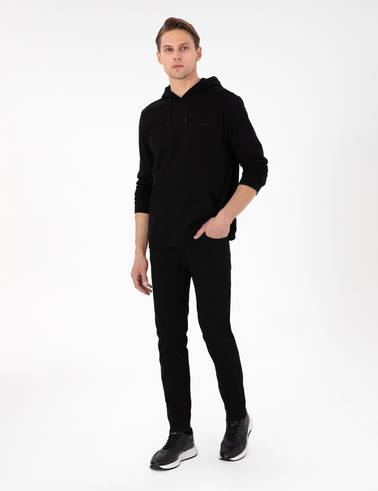 Siyah Regular Fit Kapüşonlu Sweatshirt
