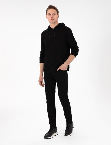 Siyah Regular Fit Kapüşonlu İçi Polarlı Sweatshirt - 50298987017