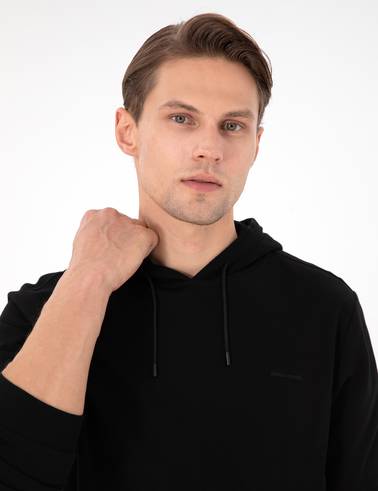 Siyah Regular Fit Kapüşonlu Sweatshirt