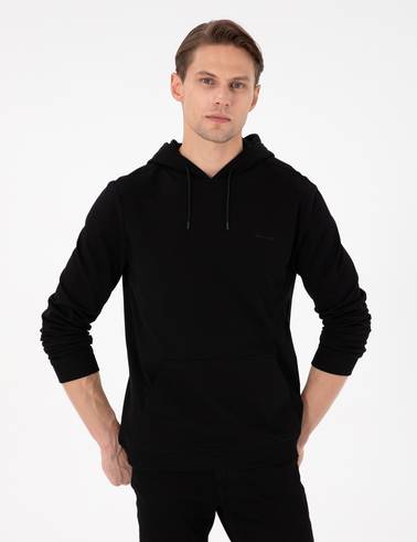Siyah Regular Fit Kapüşonlu Sweatshirt