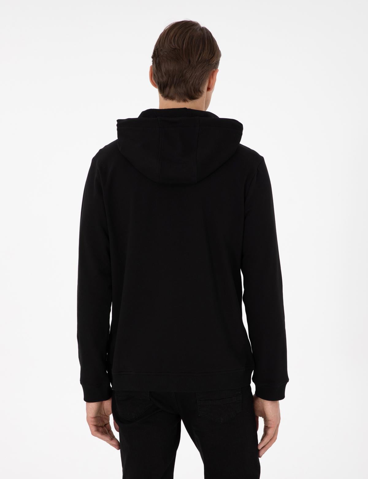 Siyah Regular Fit Kapüşonlu İçi Polarlı Sweatshirt - 50298987017