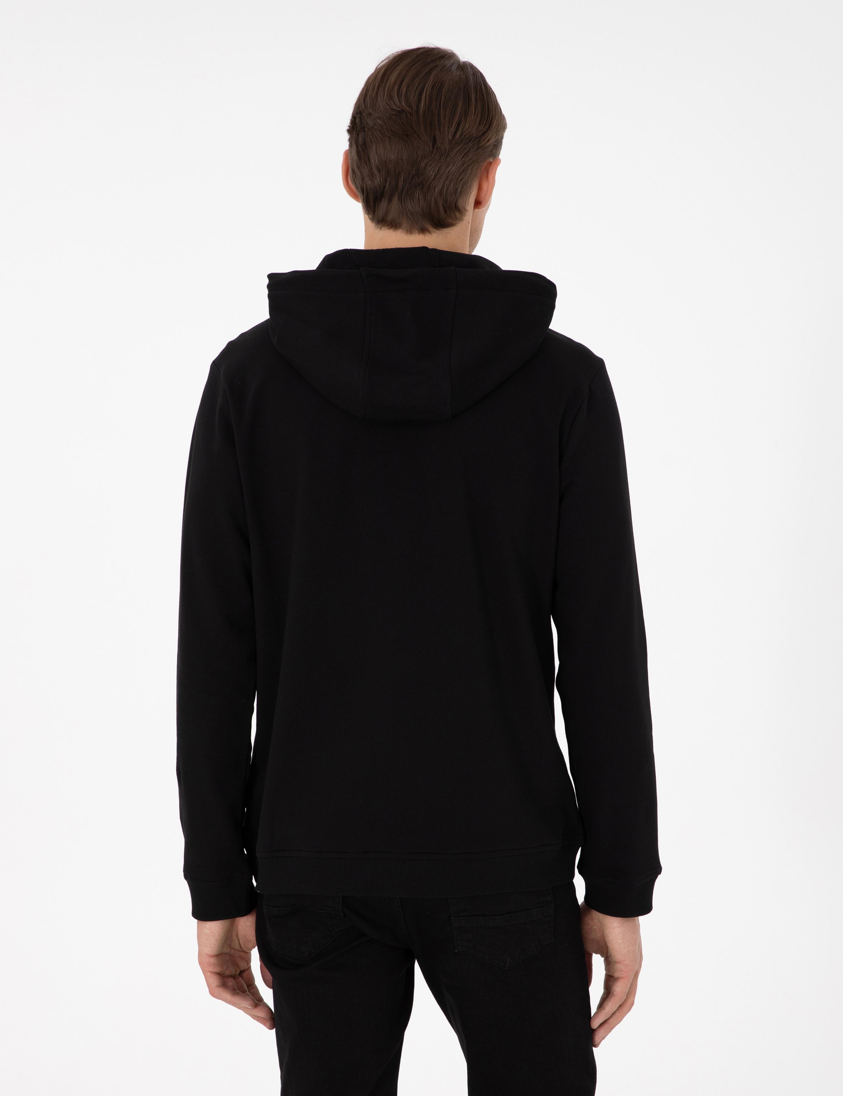 Siyah Regular Fit Kapüşonlu İçi Polarlı Sweatshirt