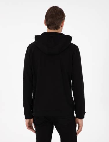 Siyah Regular Fit Kapüşonlu Sweatshirt