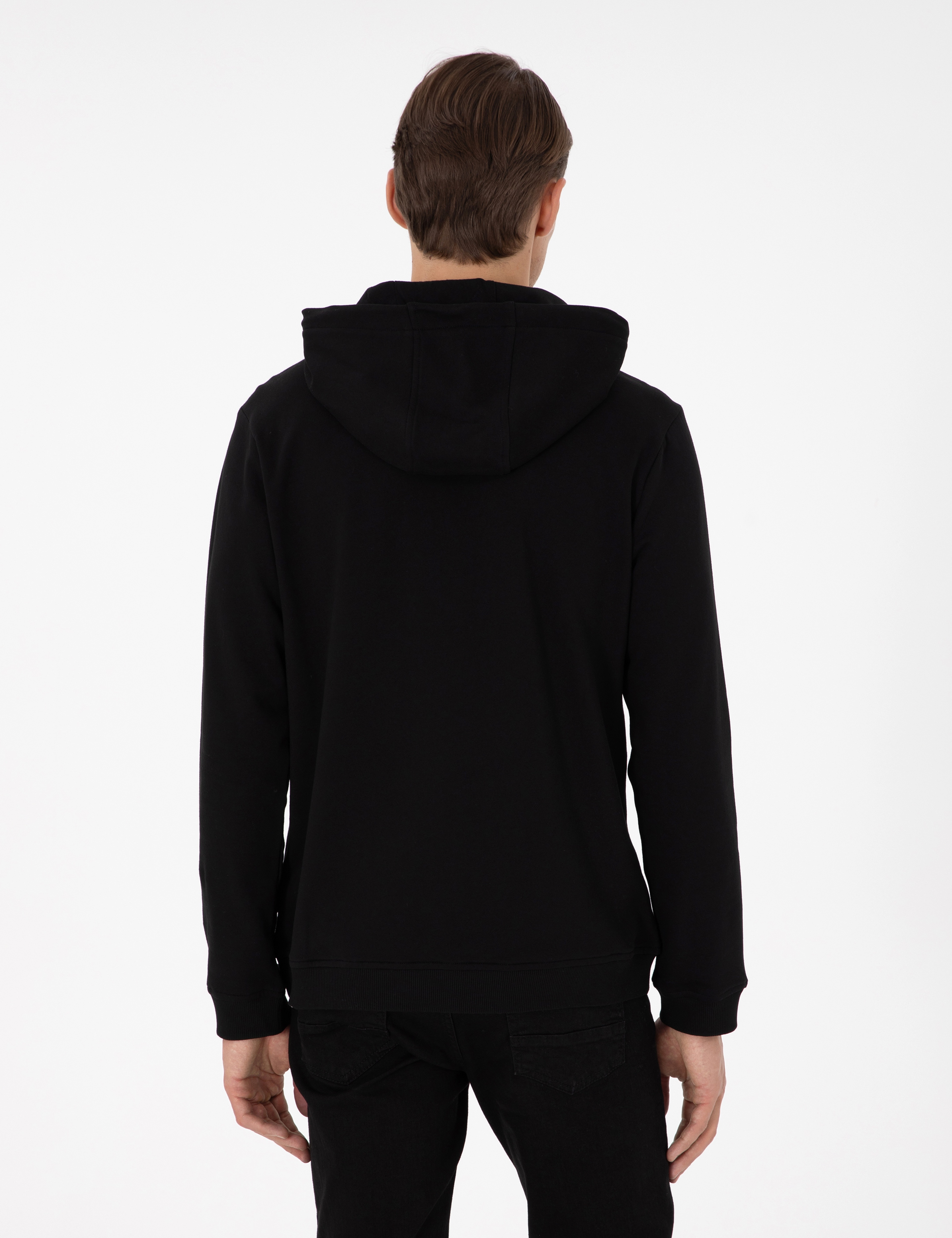 Siyah Regular Fit Kapüşonlu Sweatshirt