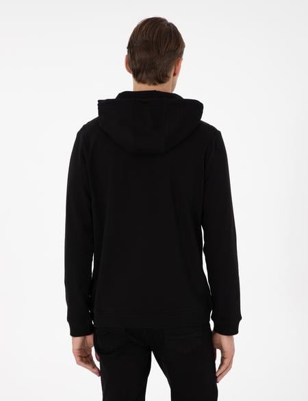 Siyah Regular Fit Kapüşonlu İçi Polarlı Sweatshirt - 50298987017