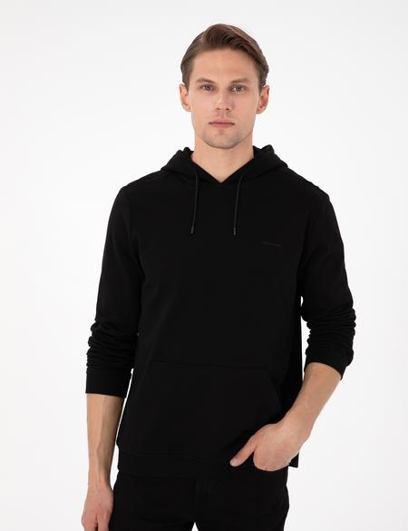 Siyah Regular Fit Kapüşonlu İçi Polarlı Sweatshirt - 50298987017