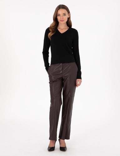 Siyah Slim Fit V Yaka Basic Kazak