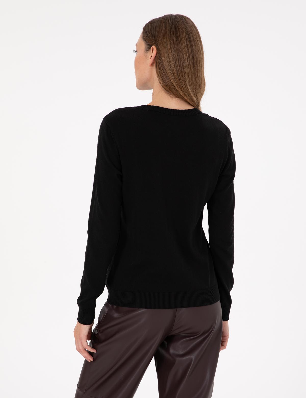 Siyah Slim Fit V Yaka Basic Kazak - 50300803027