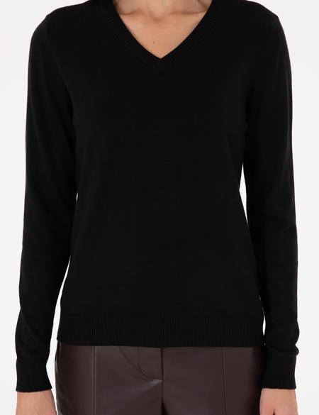 Siyah Slim Fit V Yaka Basic Kazak - 50300803027