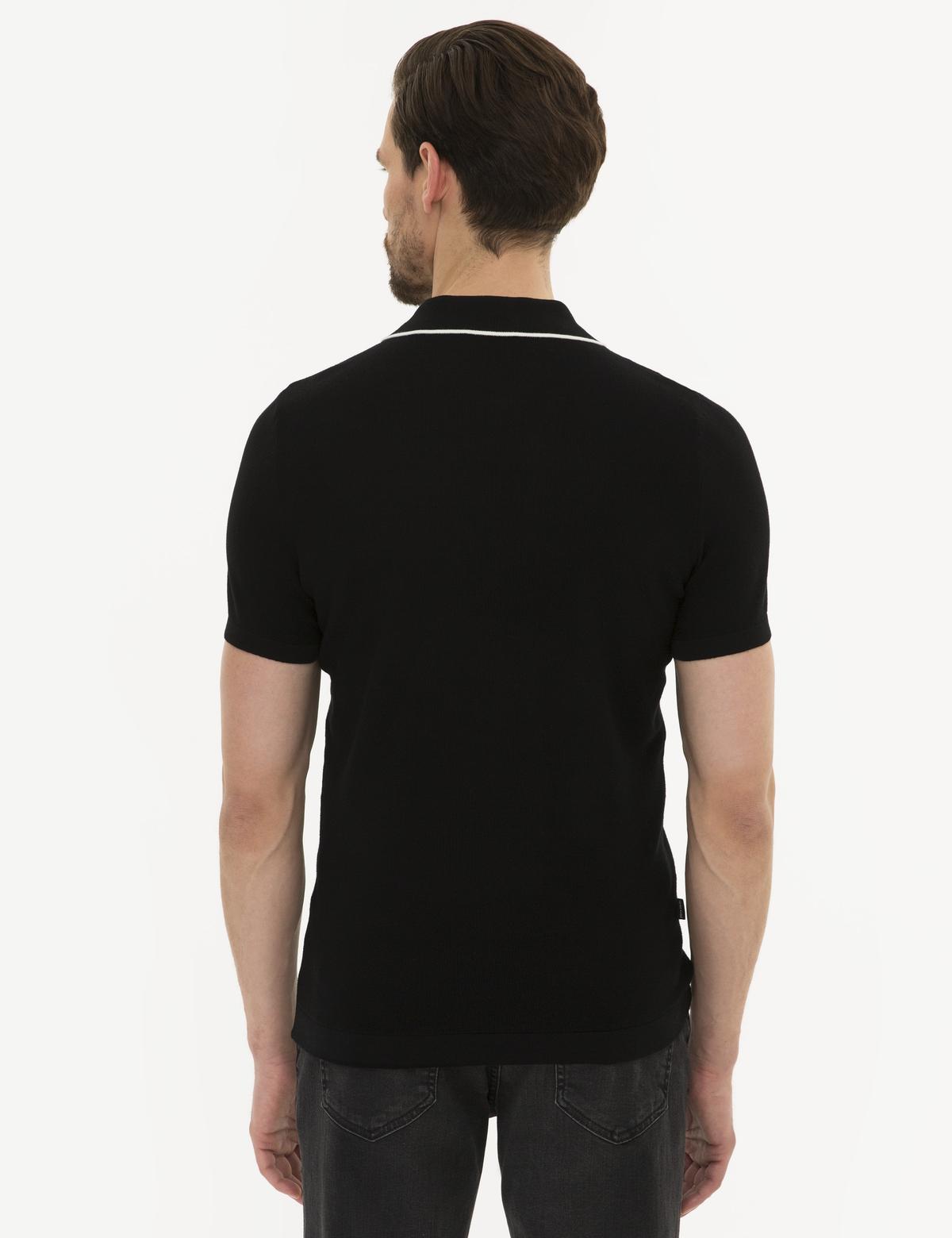 Siyah Slim Fit Polo Yaka Triko Kazak - 50222958032