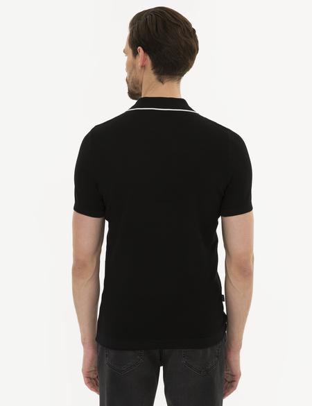Siyah Slim Fit Polo Yaka Triko Kazak - 50222958032