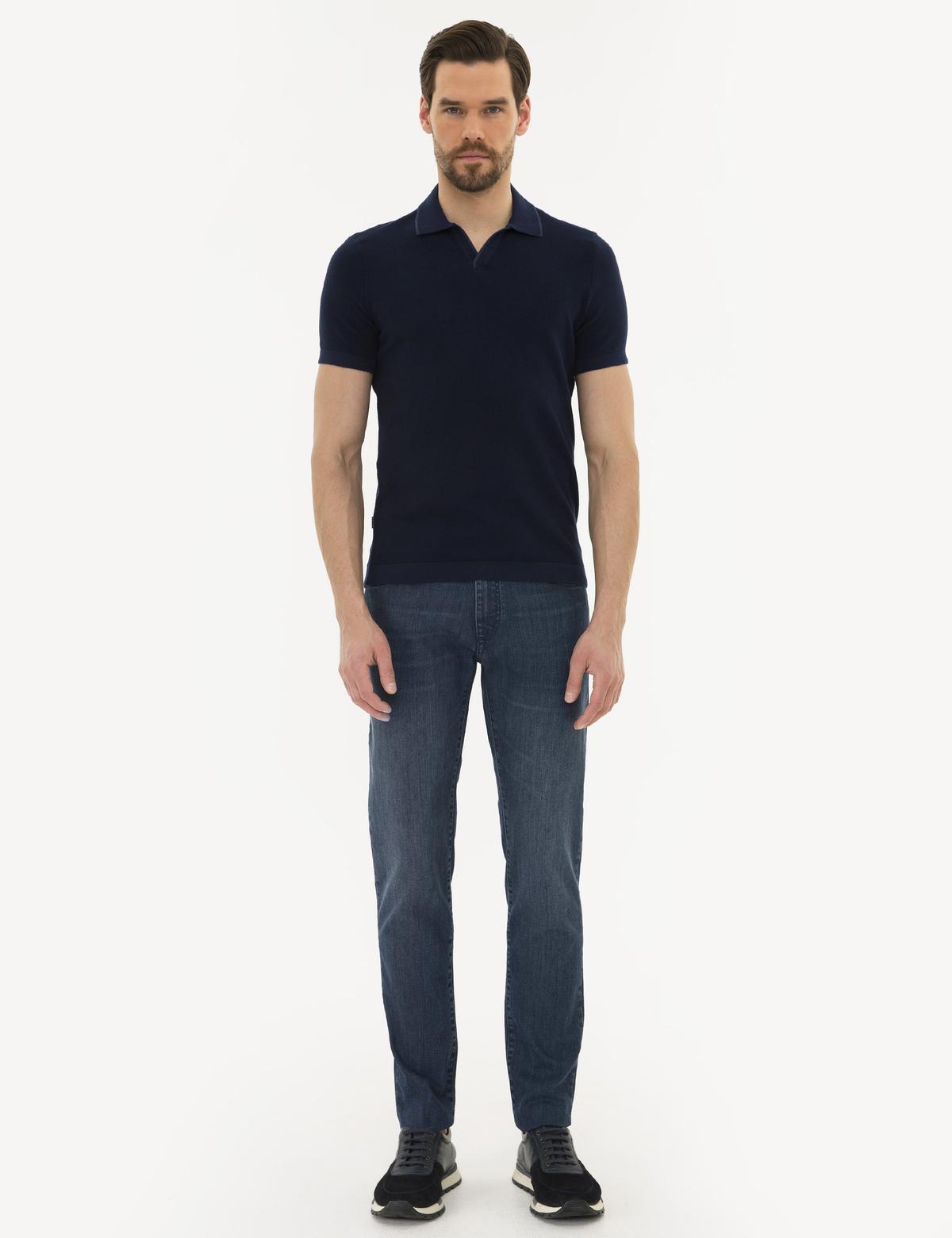 Lacivert Slim Fit Polo Yaka Triko Tişört - 50222958021