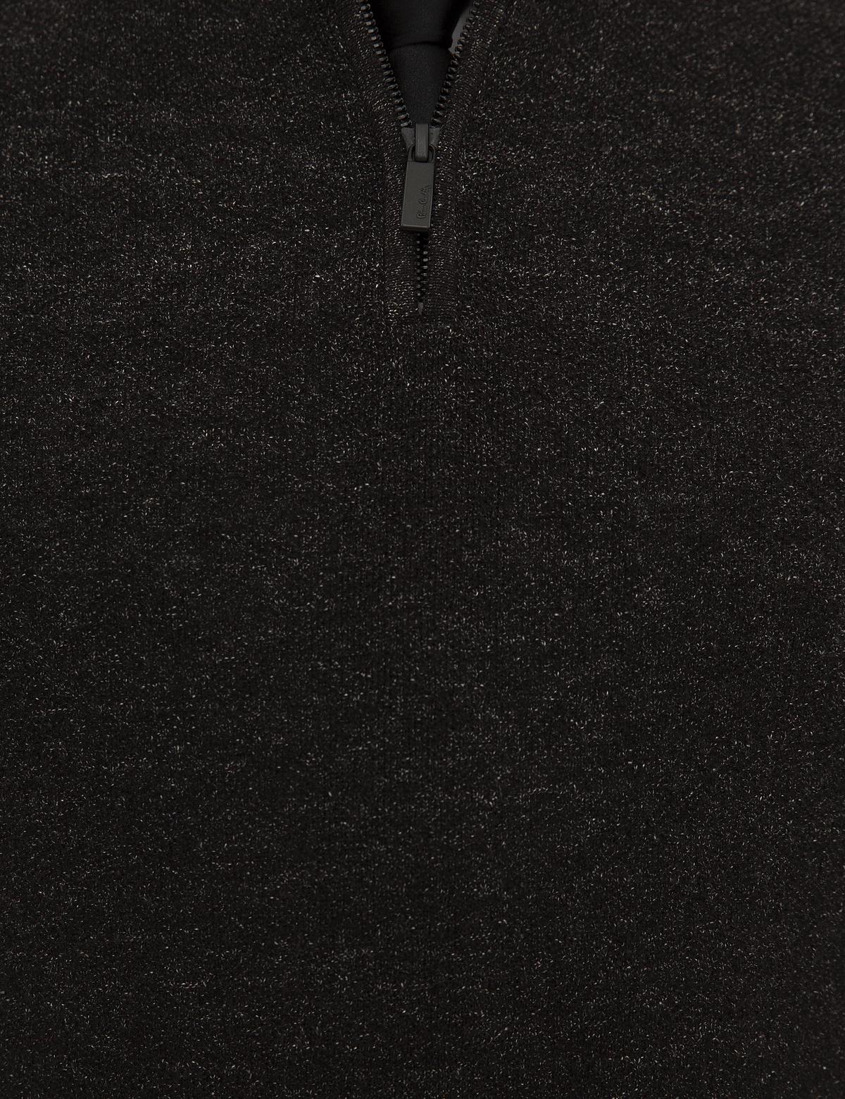 Siyah Slim Fit Fermuarlı Dik Yaka Triko Kazak - 50228389028