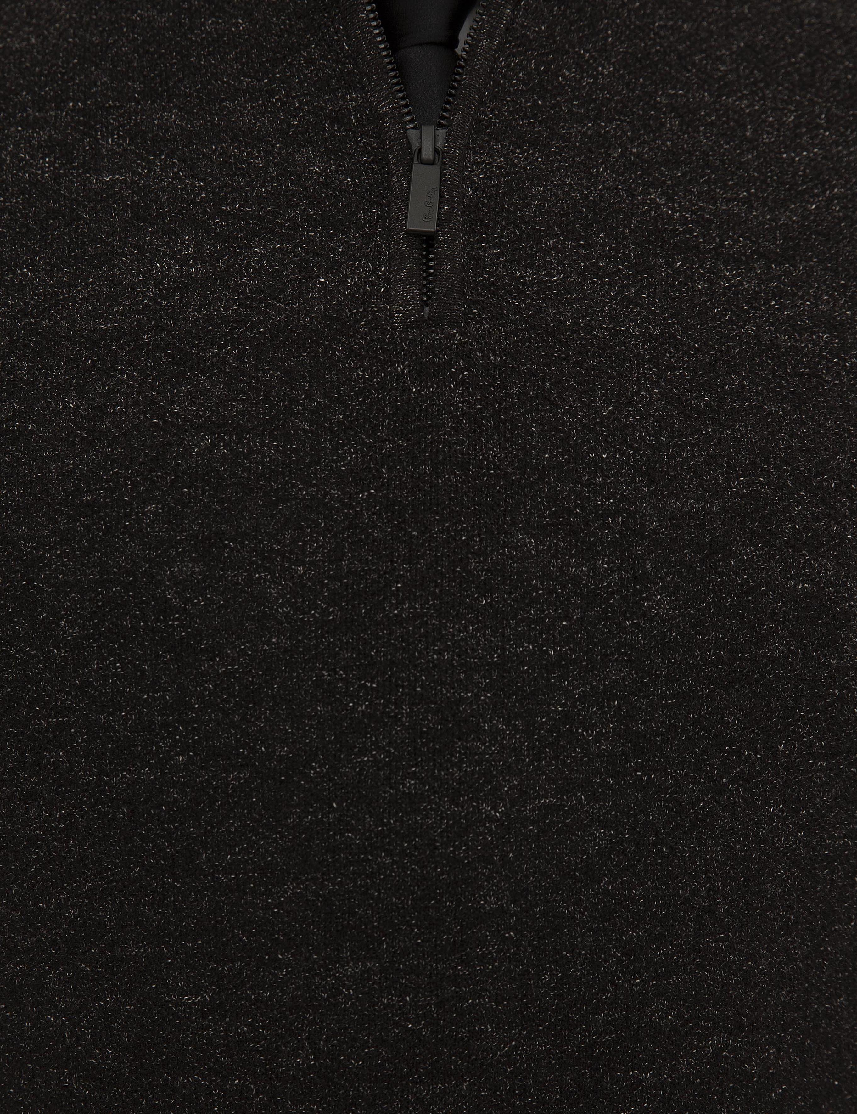 Siyah Slim Fit Fermuarlı Dik Yaka Triko Kazak