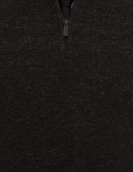 Siyah Slim Fit Fermuarlı Dik Yaka Triko Kazak - 50228389028