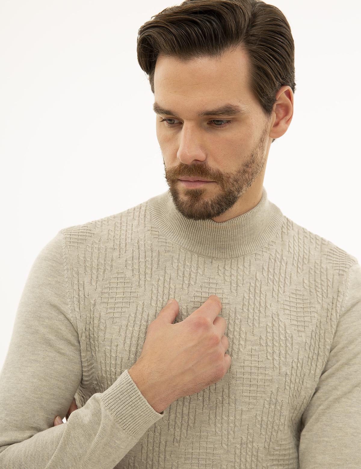 Kum Melanj Slim Fit Yarım Balıkçı Triko Kazak - 50230090023