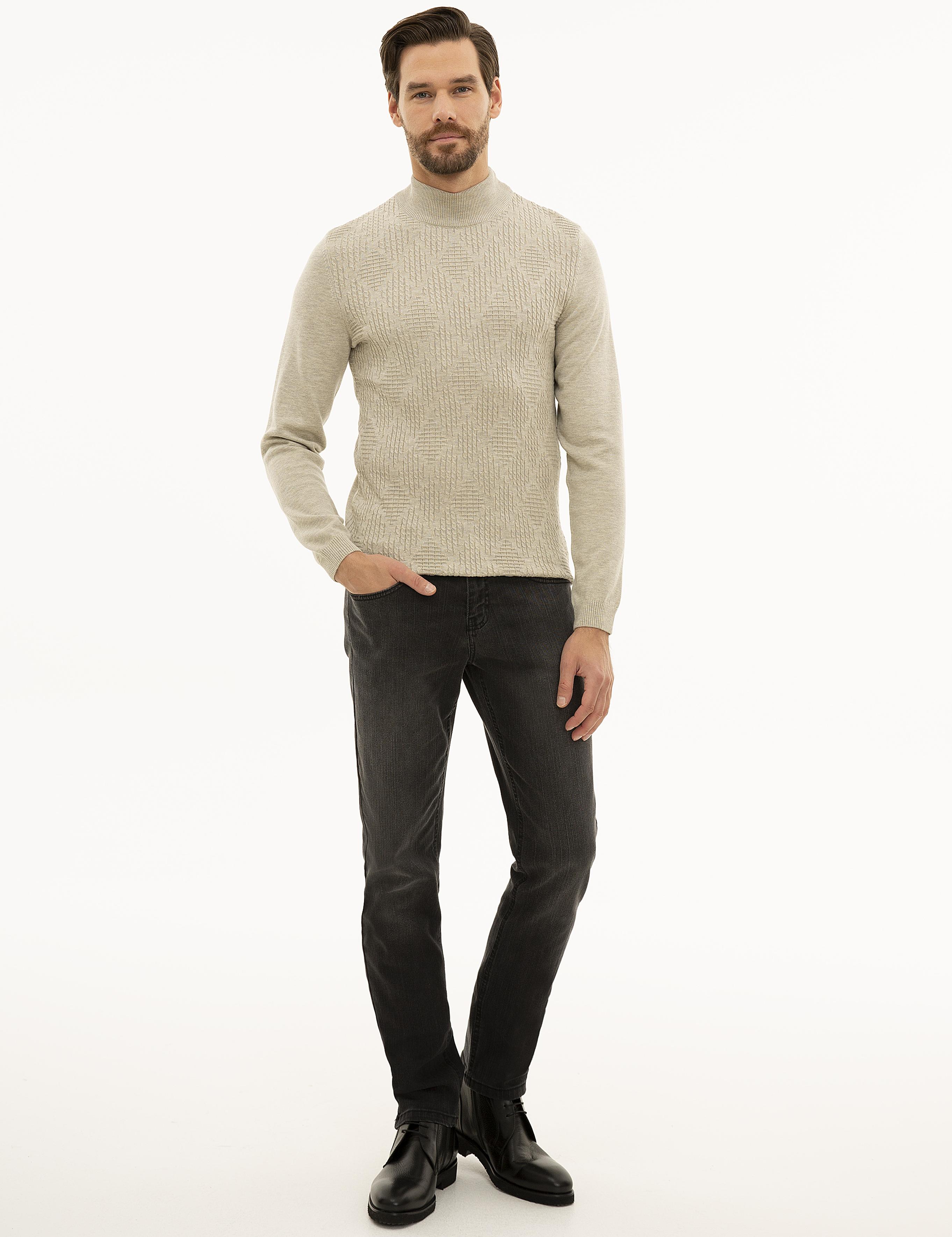 Kum Melanj Slim Fit Yarım Balıkçı Triko Kazak