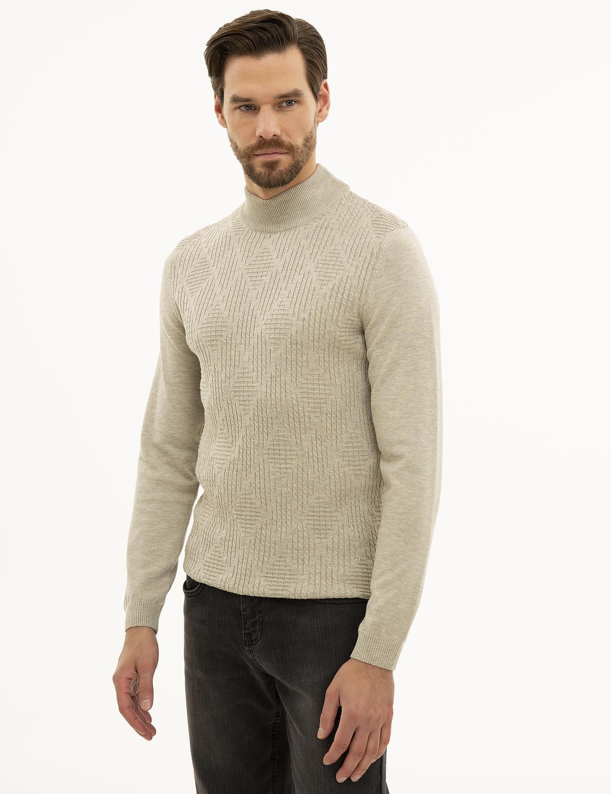 Kum Melanj Slim Fit Yarım Balıkçı Triko Kazak - 50230090023