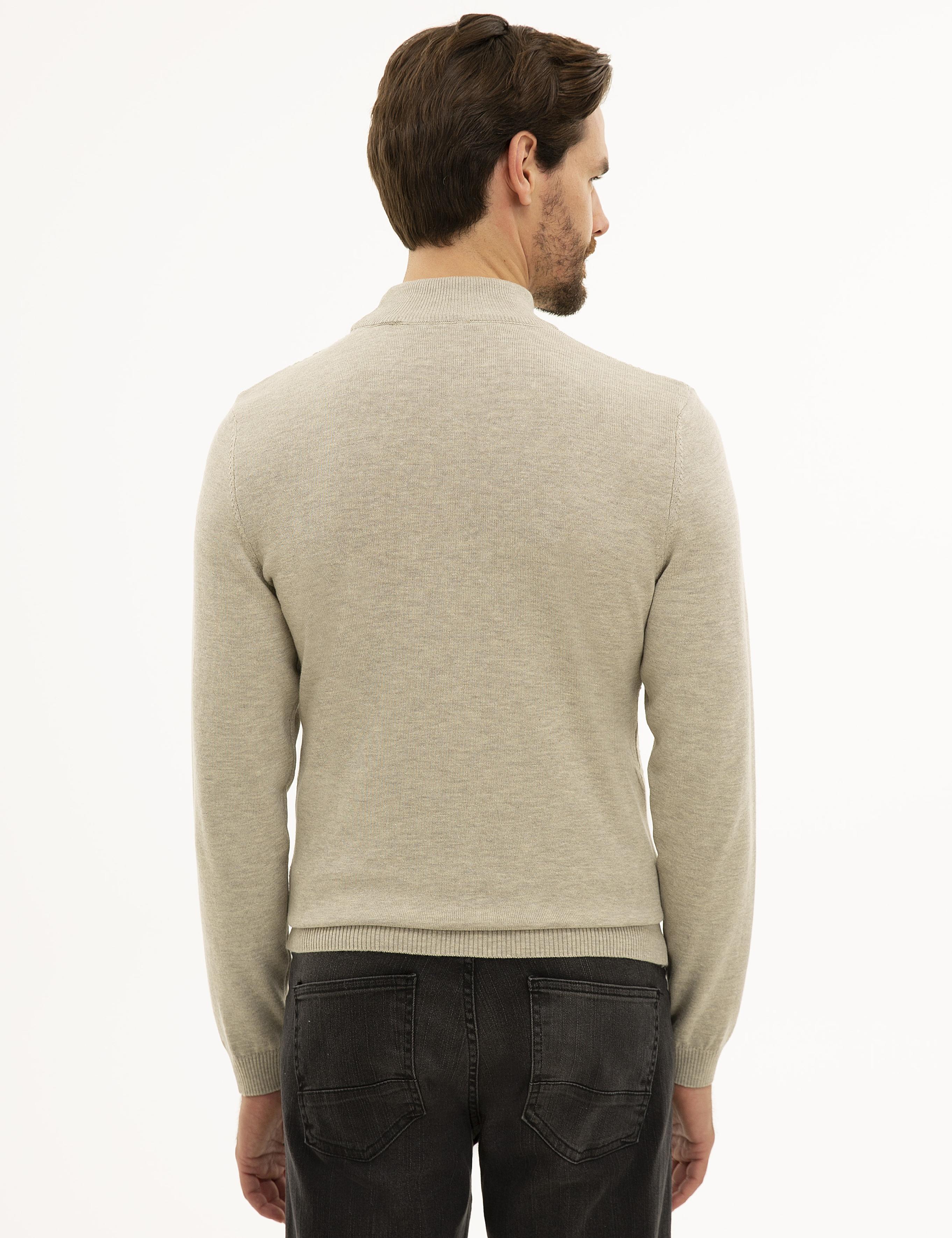 Kum Melanj Slim Fit Yarım Balıkçı Triko Kazak